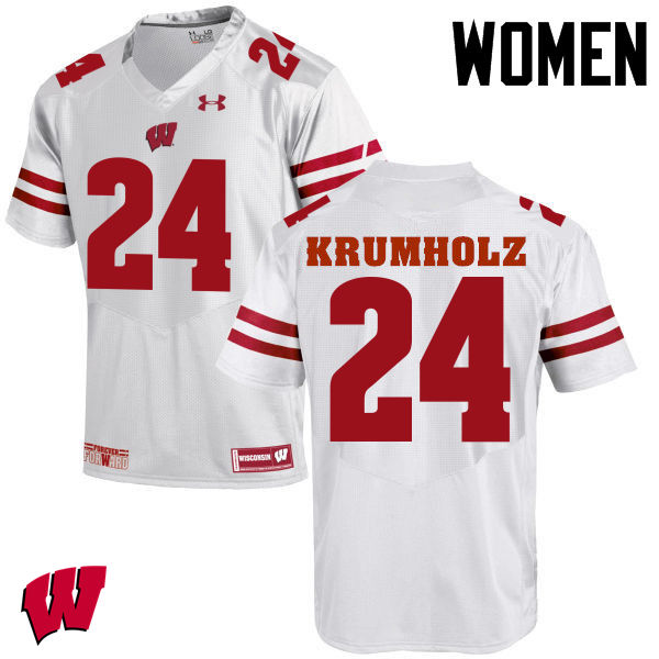 Women Wisconsin Badgers #24 Adam Krumholz College Football Jerseys-White - Click Image to Close
